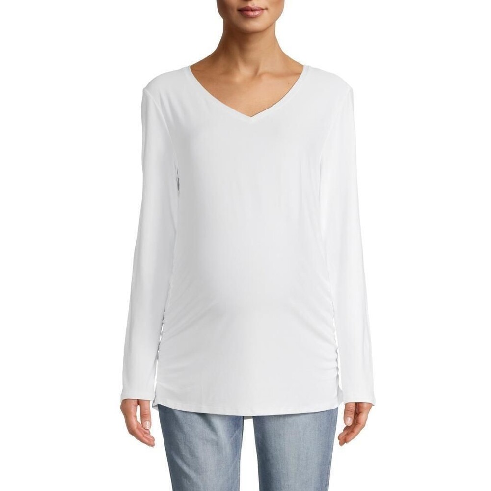 NEW Sz Large White Soft Stretchy Long Sleeve Fitted Maternity Shirt